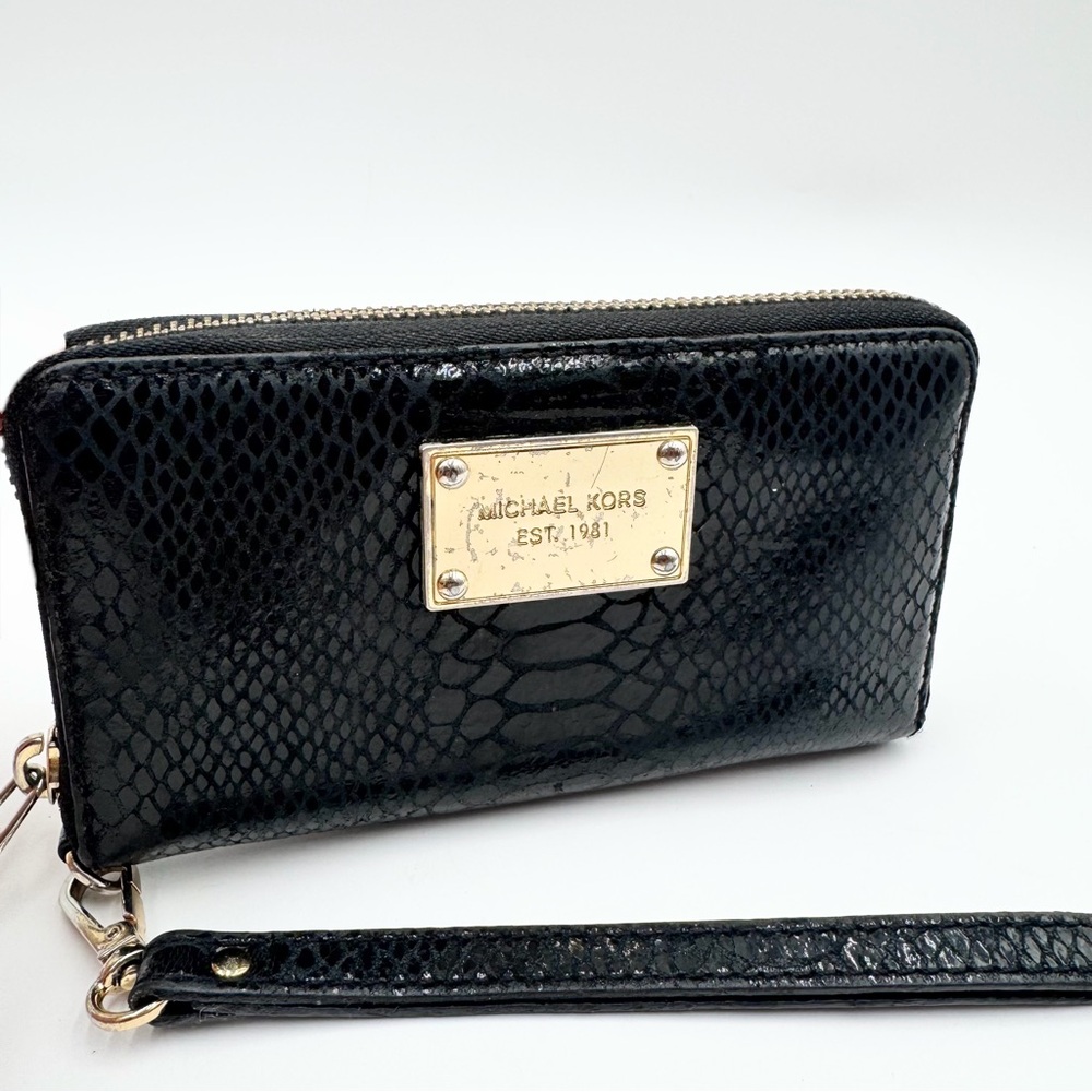 Michael Kors python-embossed leather zip-around w… - image 1